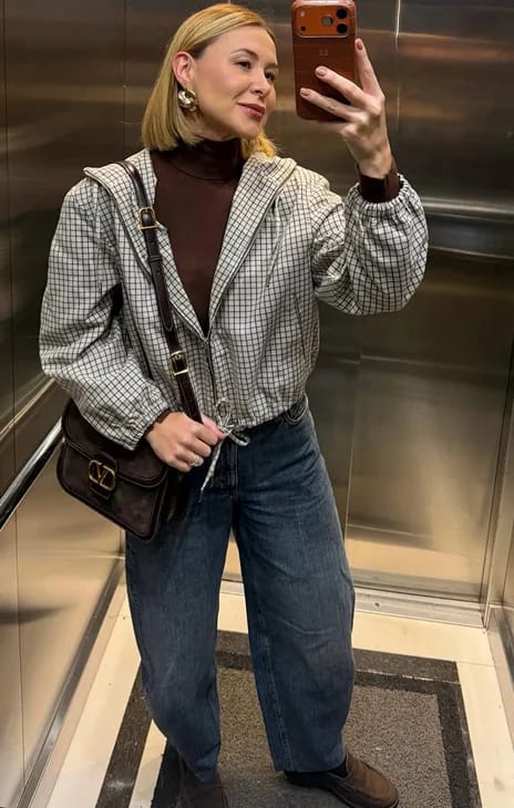 Customer photo review of Daniela Plaid Hooded Cropped Jacket