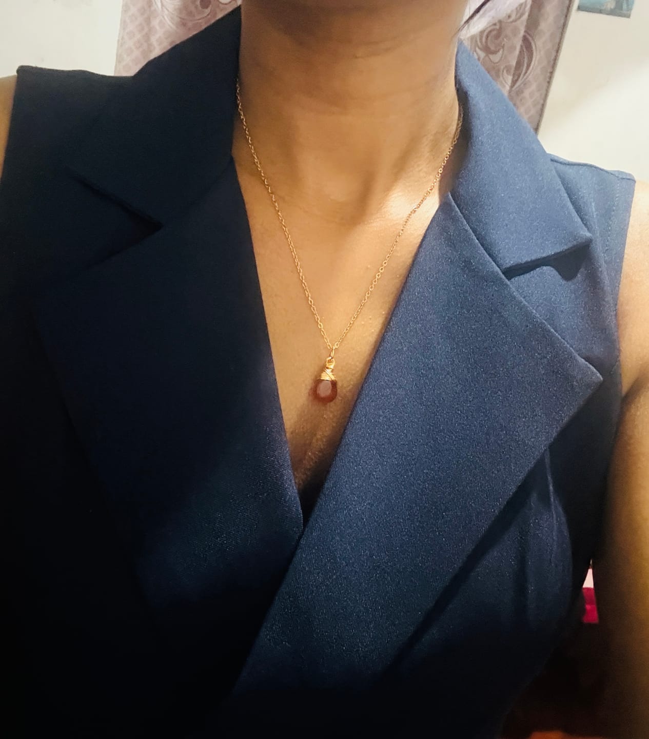 Customer photo review of Carnelian Drop Necklace