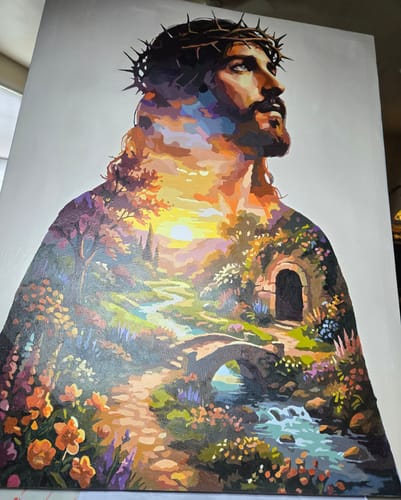 Customer photo review of Jesus Resurrection Sunrise (80 Color Paint by Numbers)