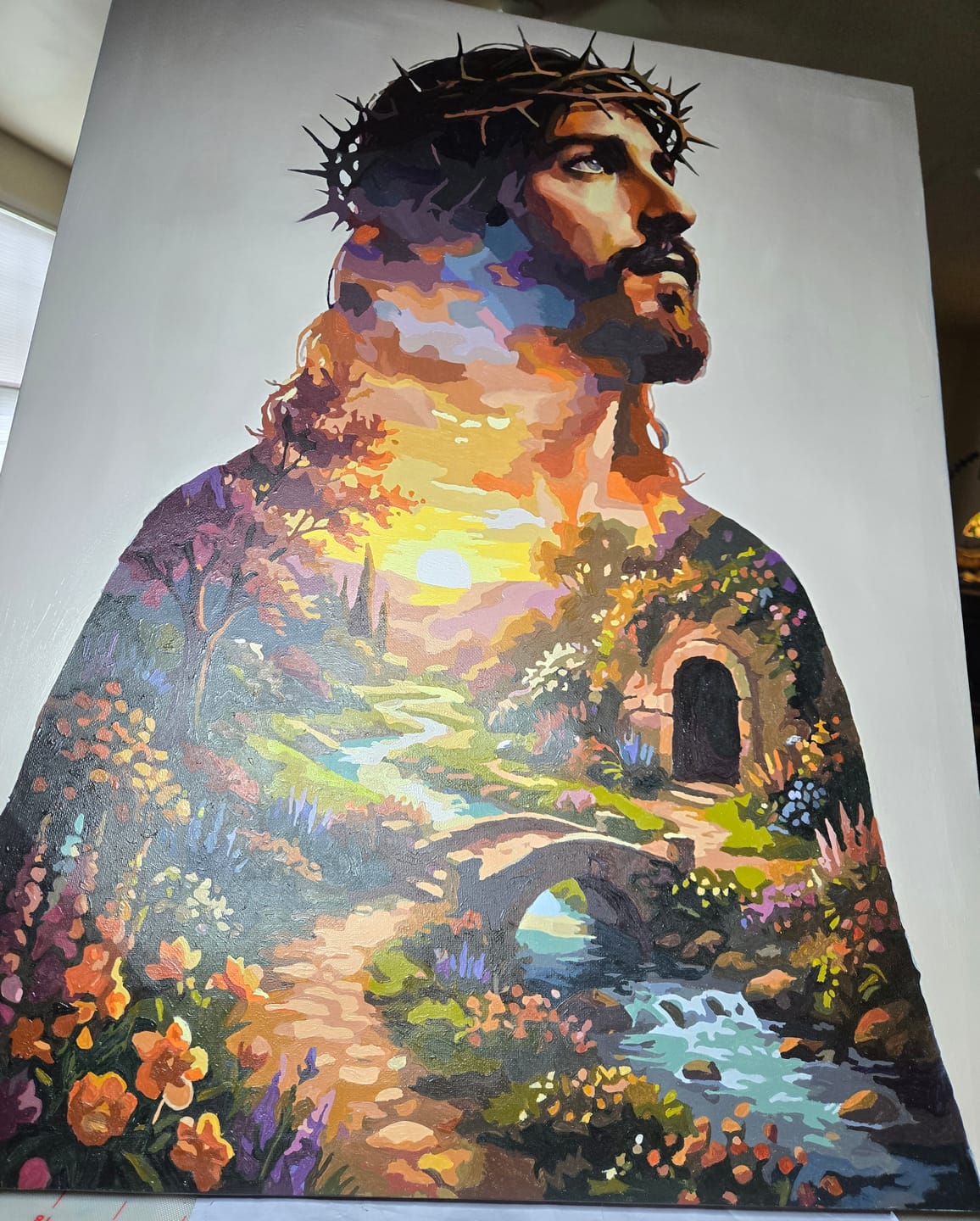 Customer photo review of Jesus Resurrection Sunrise (80 Color Paint by Numbers)