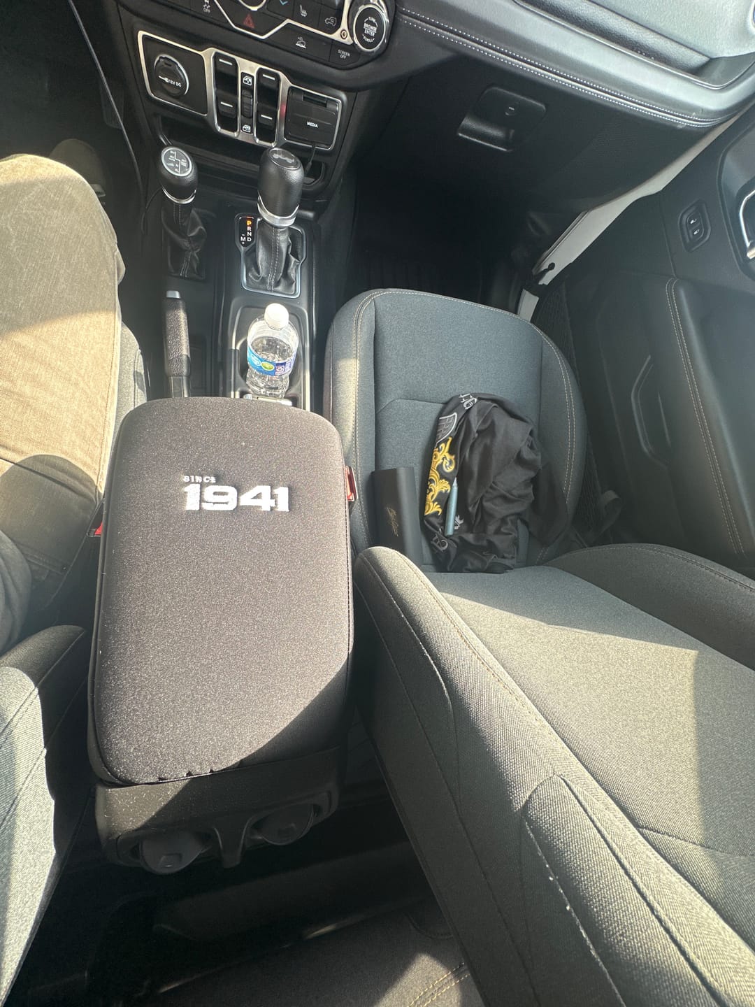 Customer photo review of Embroidered Armrest Center Console Cover "Since 1941"