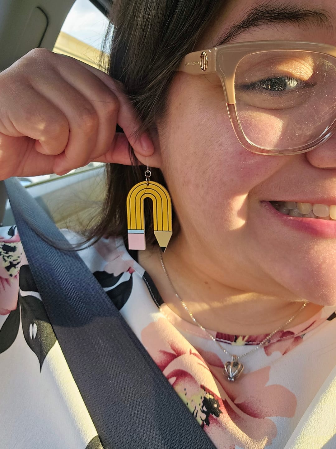Customer photo review of Exaggerated Bendy Pencil Dangles Hypoallergenic Earrings for Sensitive Ears with Plastic Posts