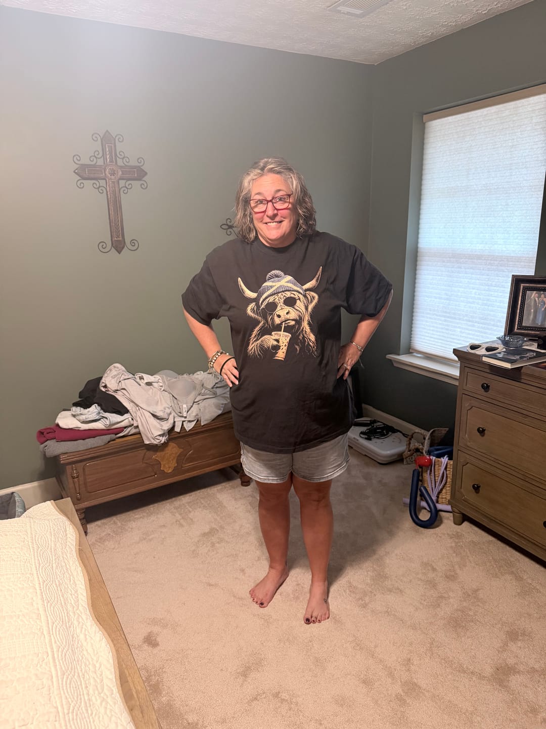 Customer photo review of Highland Cow Beanie T-Shirt