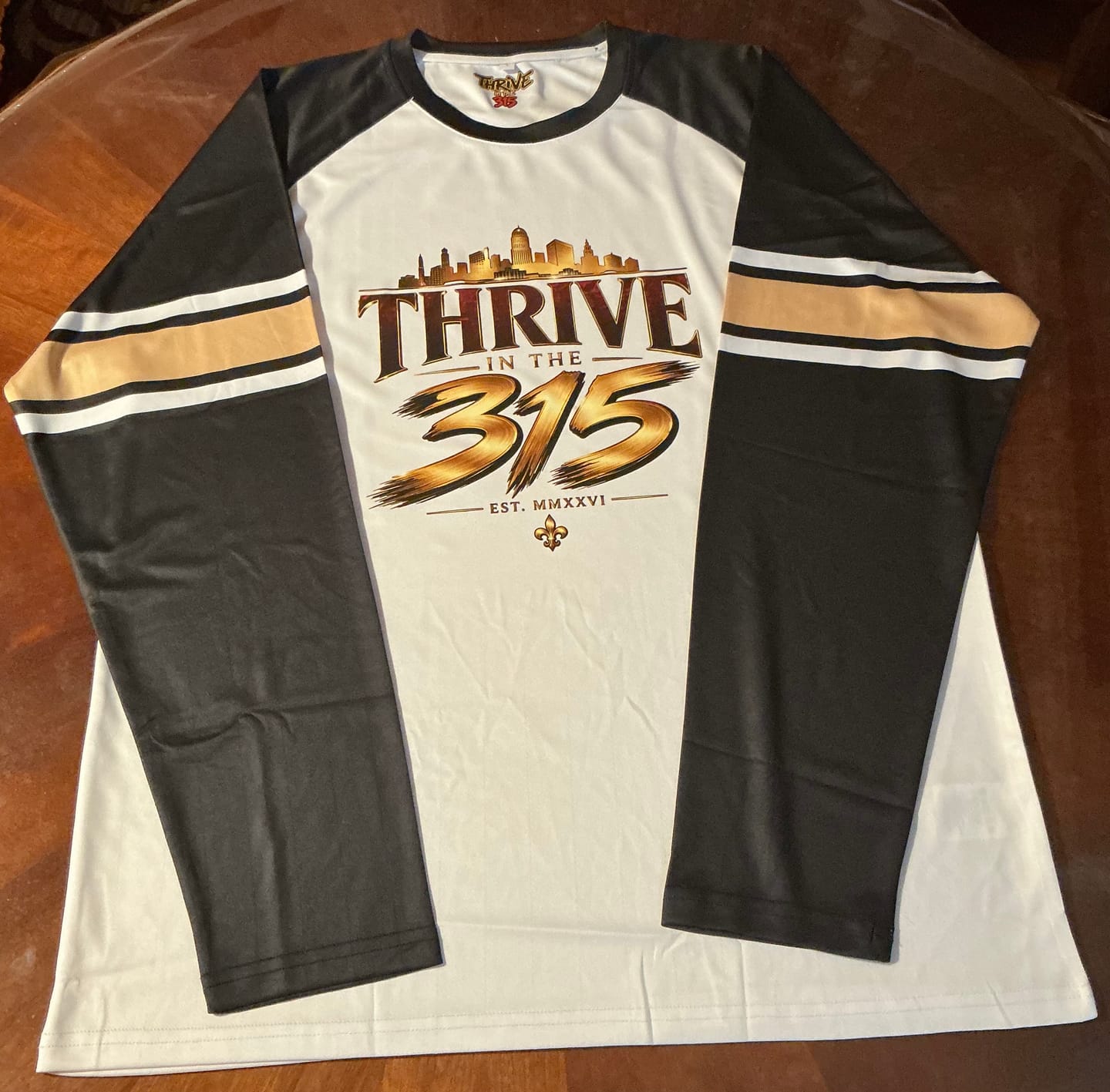 Customer photo review of Custom White Black Royal Crew Neck Personalized Raglan Long Sleeve Performance T-shirt