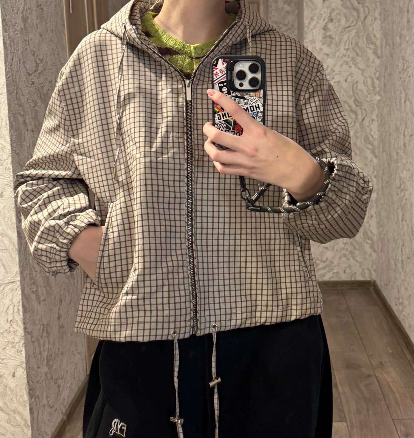 Customer photo review of Daniela Plaid Hooded Cropped Jacket