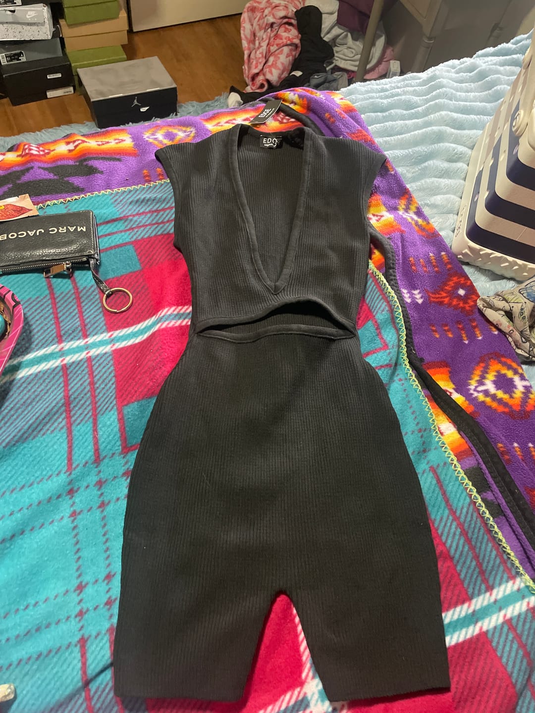 Customer photo review of Vanta Ribbed Lace Up Romper
