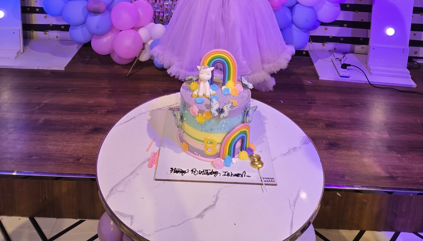 Customer photo review of Rainbow and Unicorn Cake