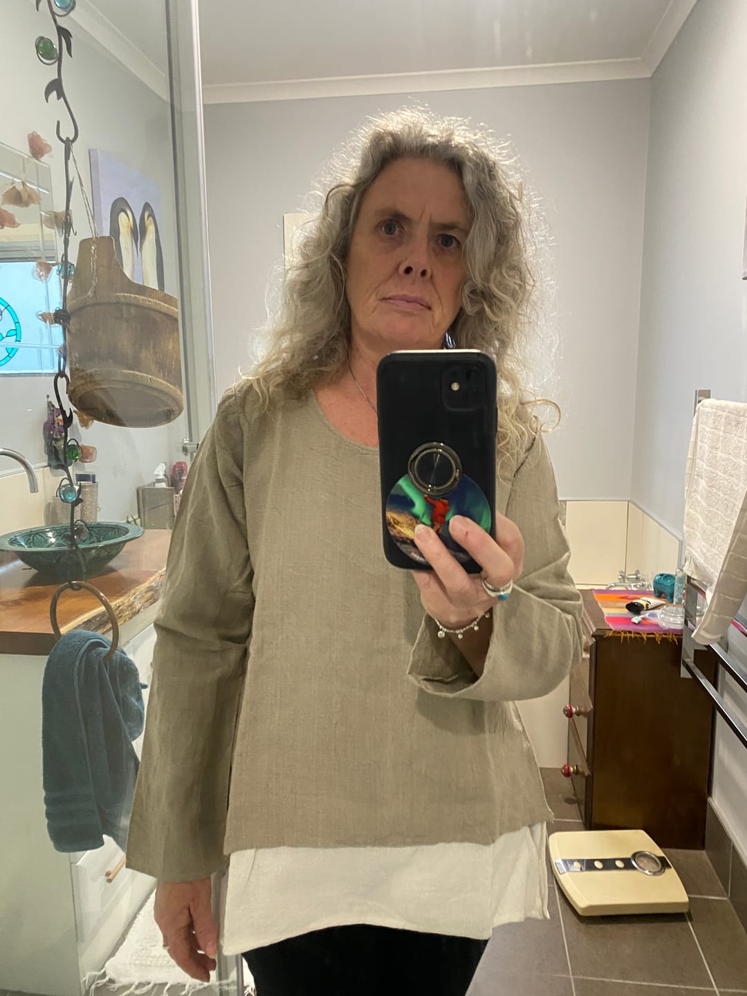 Customer photo review of Nadine Linen Blend Top in Latte