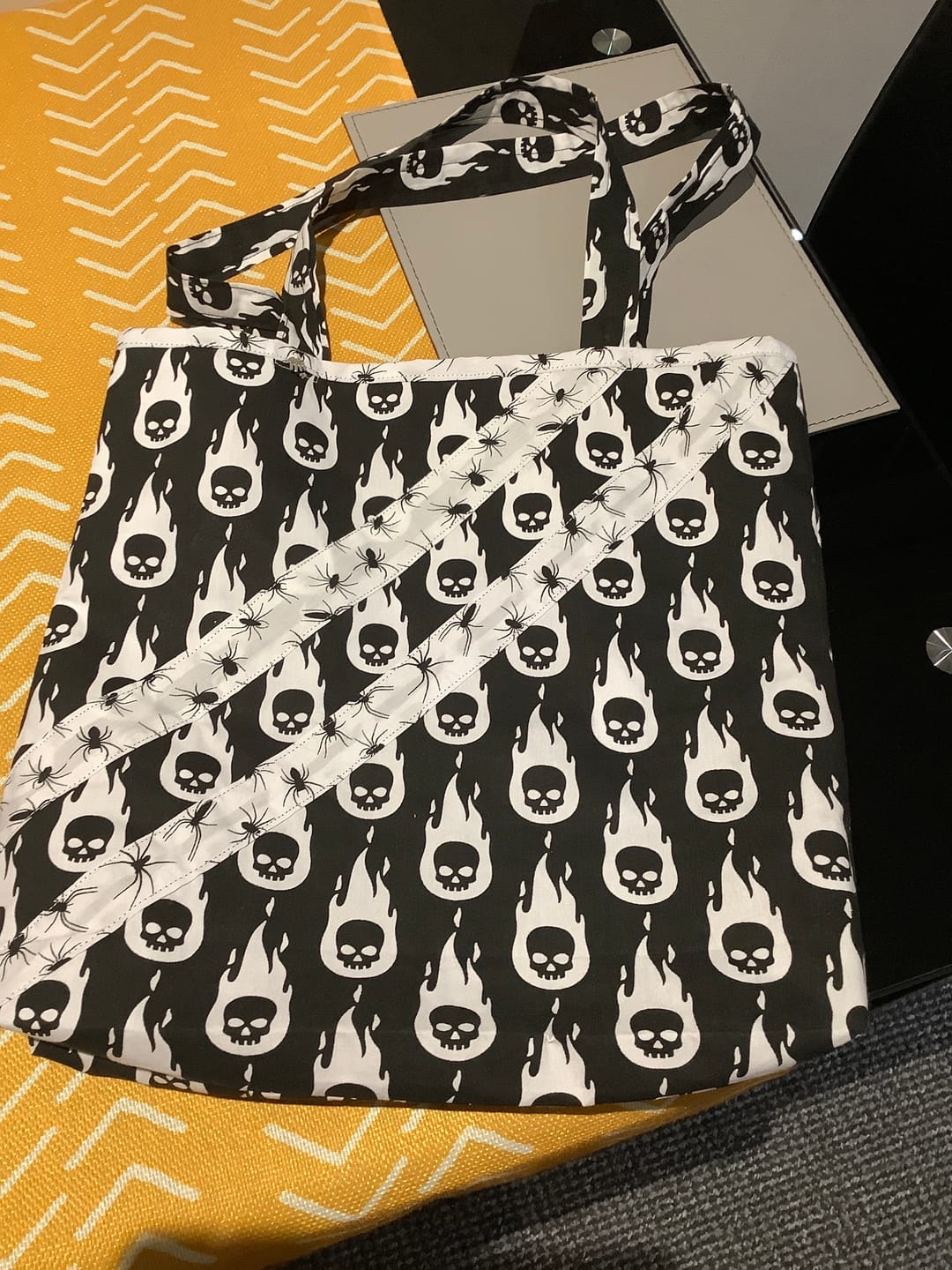 Customer photo review of Flaming Skulls Polycotton Fabric