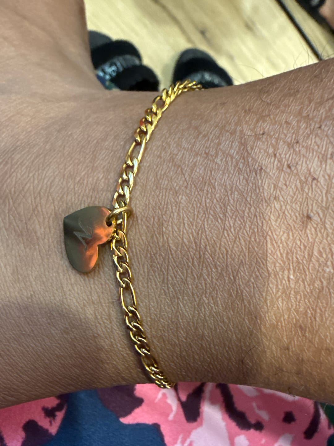 Customer photo review of Heart Initial Engraved Anklet