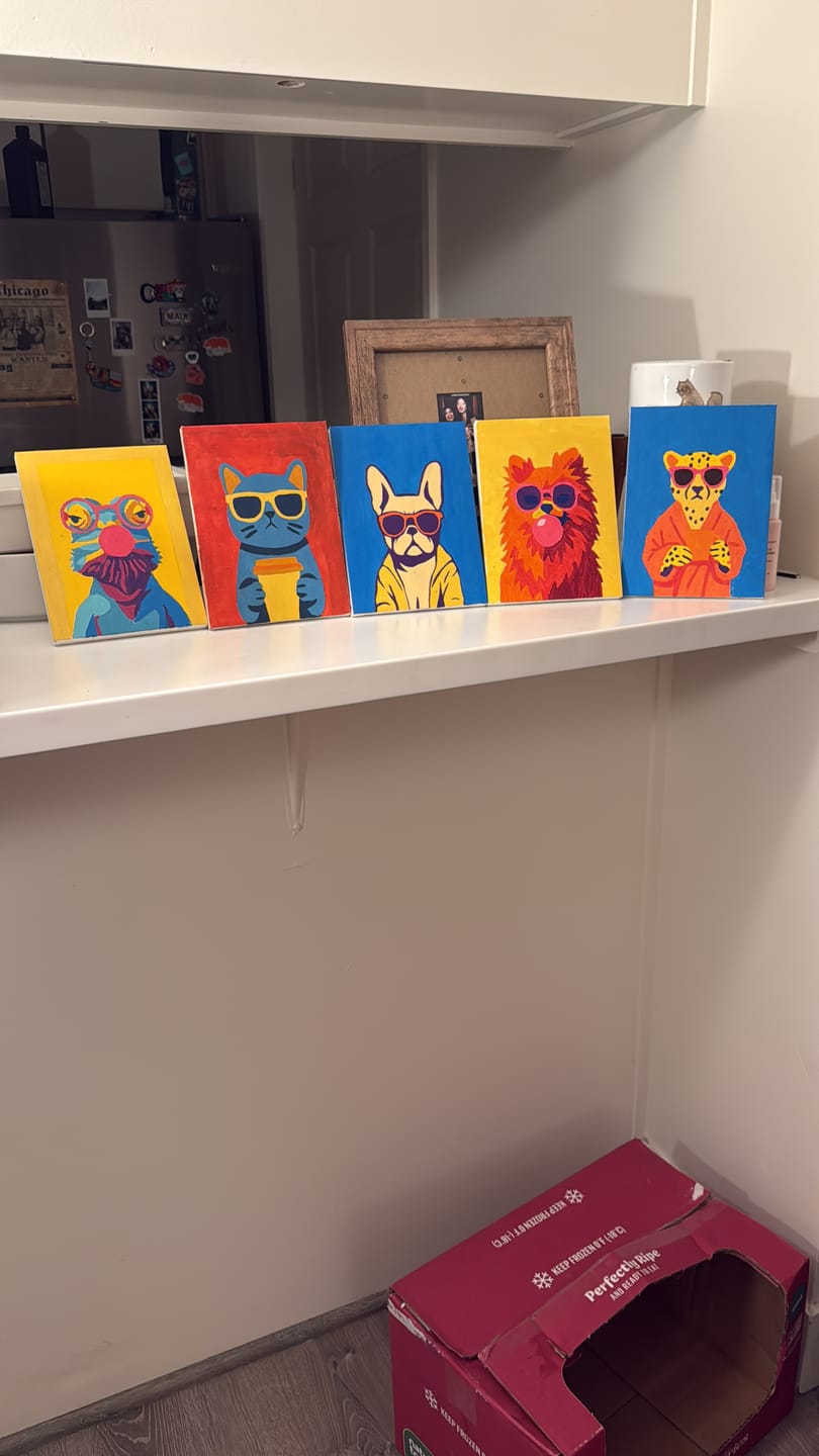 Customer photo review of 6 Mini Paintings | Cool Animals Set