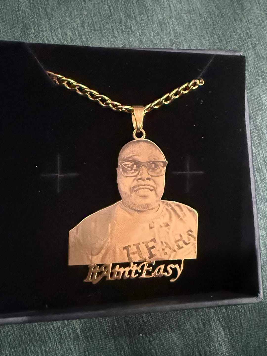 Customer photo review of Custom Photo Engraved Pendant Necklace