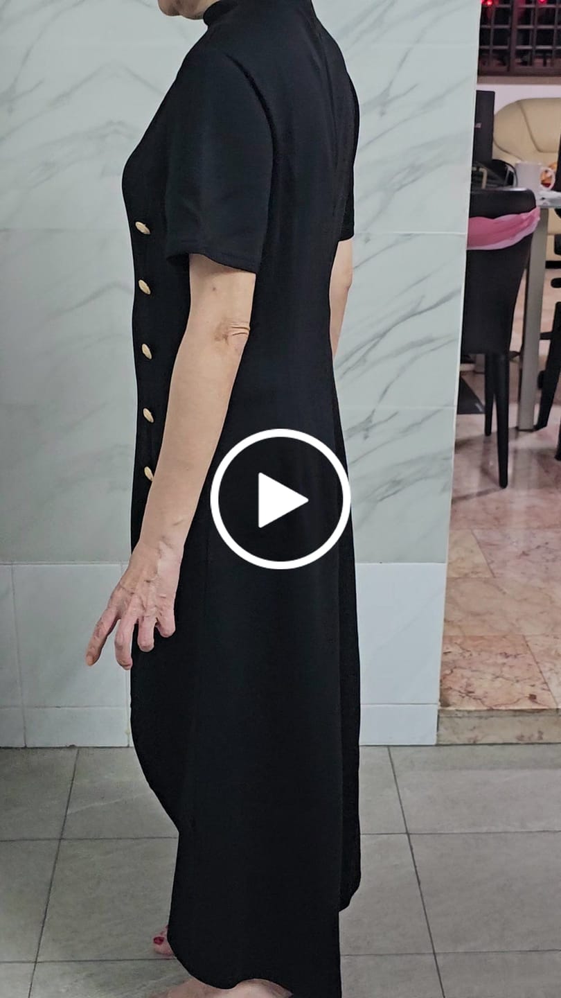 Customer video review of High-low Short Sleeves Buttoned Solid Color Round-neck Maxi Dresses