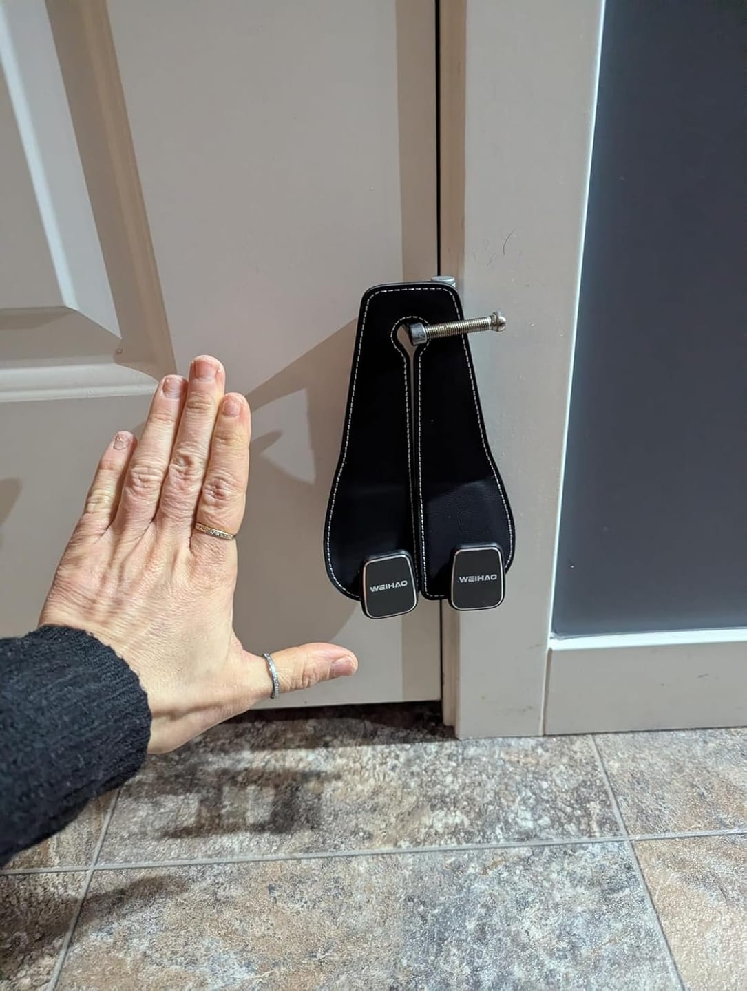 Customer photo review of BOLTHUT™ Leather Car Headrest Hooks — Back-Seat Bag Hangers