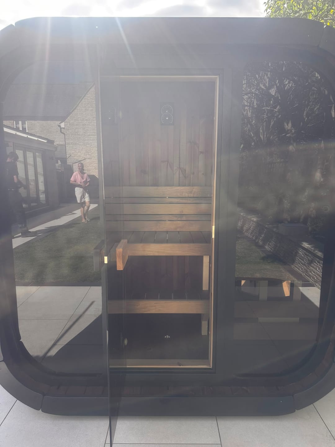 Customer photo review of The KC ICON 160 Full Glass Fronted Outdoor Cube Sauna