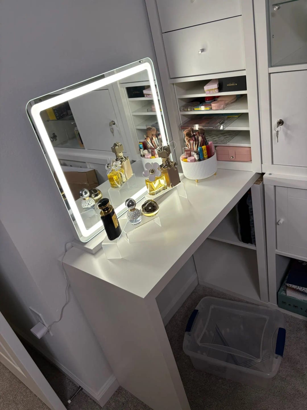 Customer photo review of JHK LED Vanity Mirror with Lights, Aluminum Frame, Dimmable 3 Color Modes, Memory Function