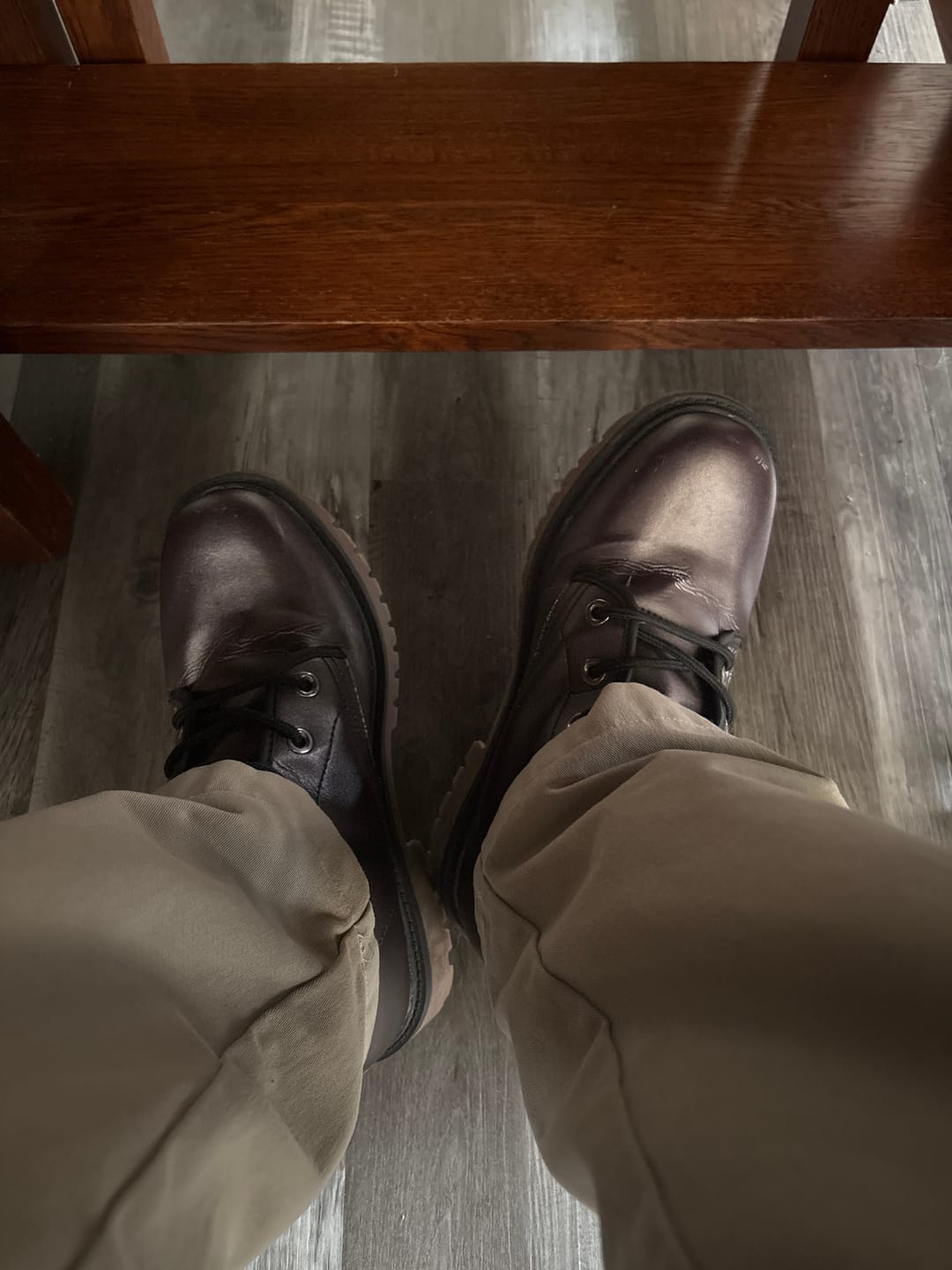 Customer photo review of Solid Dark Brown Vegan Leather Combat Boots