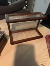 Customer photo review of 2-Tier Bamboo Countertop Shelf with Clear Acrylic Bottom for Cosmetics & Spices