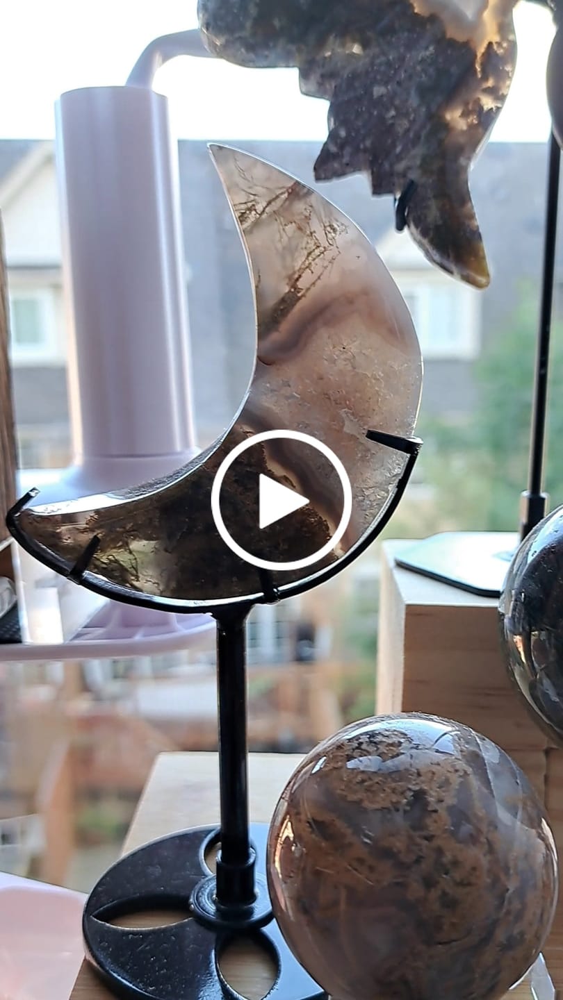 Customer video review of Unique,Natural Crystal Moss Agate Moon With Stand