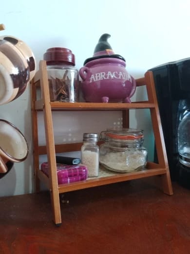Customer photo review of 2-Layer Bamboo Countertop Organizer Coffee Cup Holder for Kitchen & Home