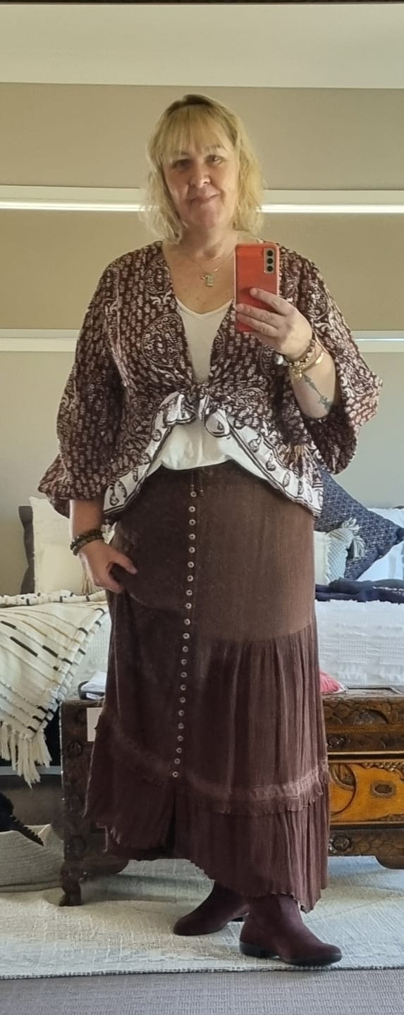 Customer photo review of Margot Blouse| Chocolate Block Print