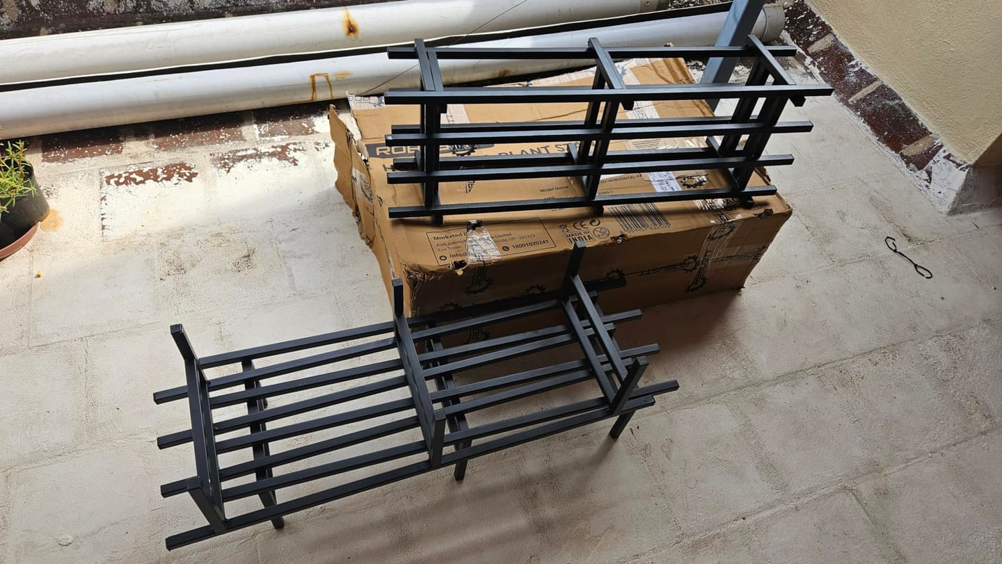 Customer photo review of Horizontal Metal Pot Stand (Set of 2 ) 76x24x18 Cm | Rust-Proof Matte Powder-Coated Pot Stand for Big Size Plants | Supports Up to 200 Kg| Ideal for Balcony, Outdoor and Indoor Plant Display