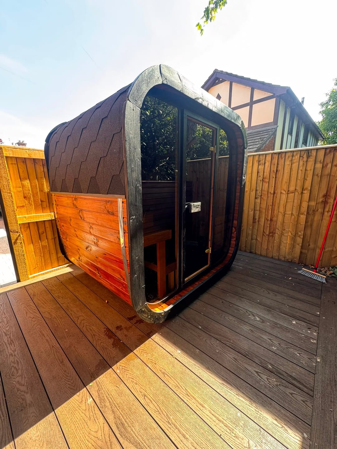 Customer photo review of The KC ICON 160 Full Glass Fronted Outdoor Cube Sauna