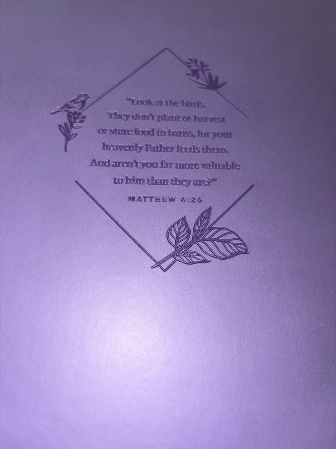 Customer photo review of Personalized NLT Lavender Thinline Bible - Large Print, Filament Enabled - Engraved Cross Frame