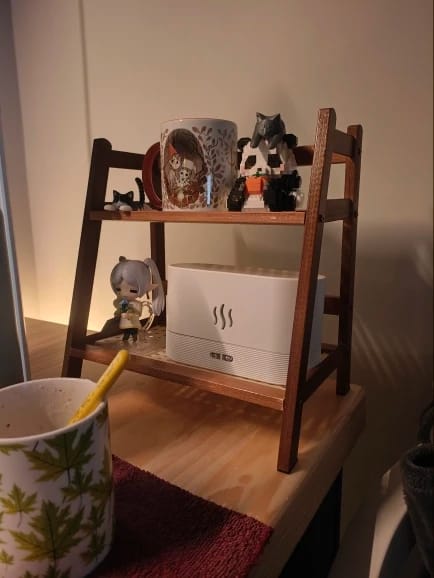 Customer photo review of 2-Layer Bamboo Countertop Organizer Coffee Cup Holder for Kitchen & Home