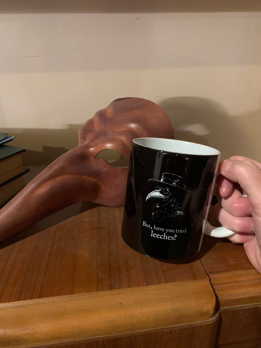 Customer photo review of Black Plague Doctor Have You Tried Leeches Ceramic Mug, (11oz, 15oz)