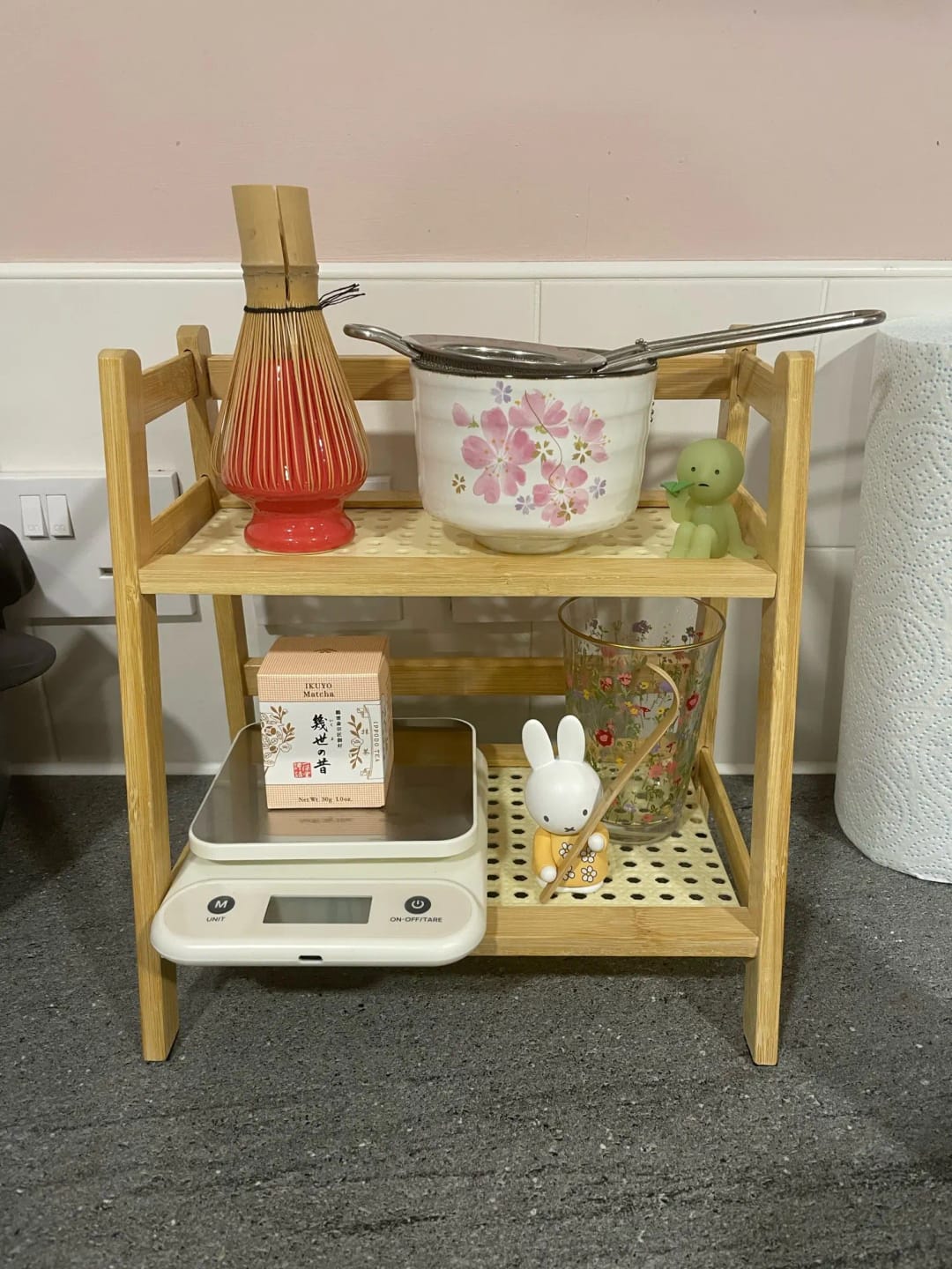 Customer photo review of 2-Tier Retro Bamboo Storage Shelf - Countertop Organizer for Kitchen & Dressing Table