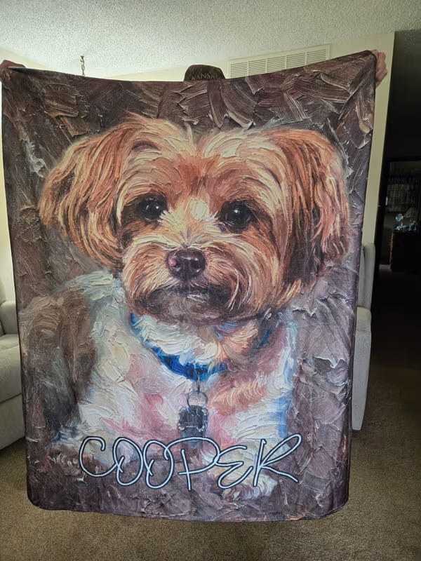 Customer photo review of Personalized Oil Painting Style Pet Photo Soft Throw Blanket with Name Home Decor Birthday Pet Memorial Gift for Pet Lovers