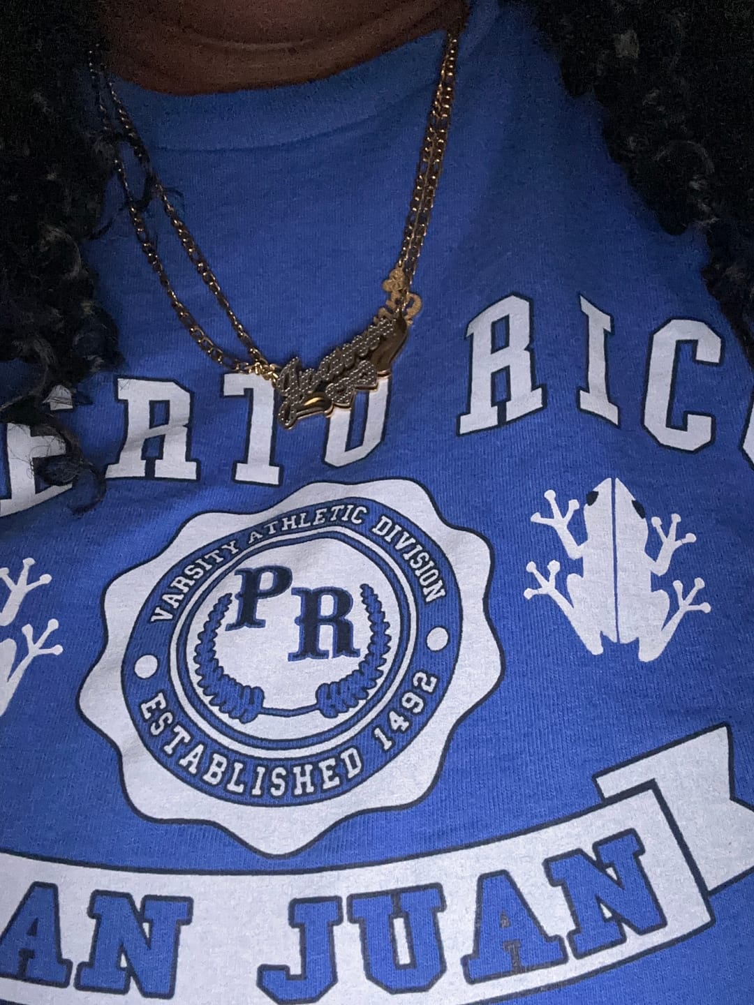 Customer photo review of Double Plated Hearts Name Necklace w/ Figaro Chain