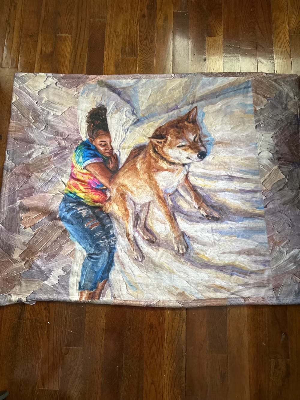 Customer photo review of Personalized Oil Painting Style Pet Photo Soft Throw Blanket with Name Home Decor Birthday Pet Memorial Gift for Pet Lovers