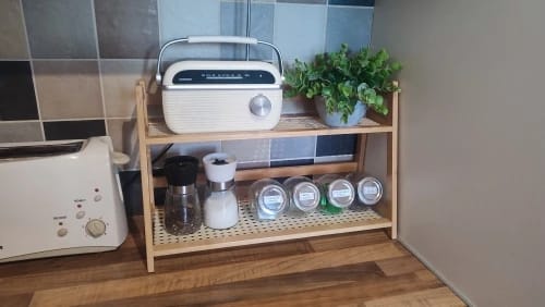Customer photo review of 2-Tier Retro Bamboo Storage Shelf - Countertop Organizer for Kitchen & Dressing Table