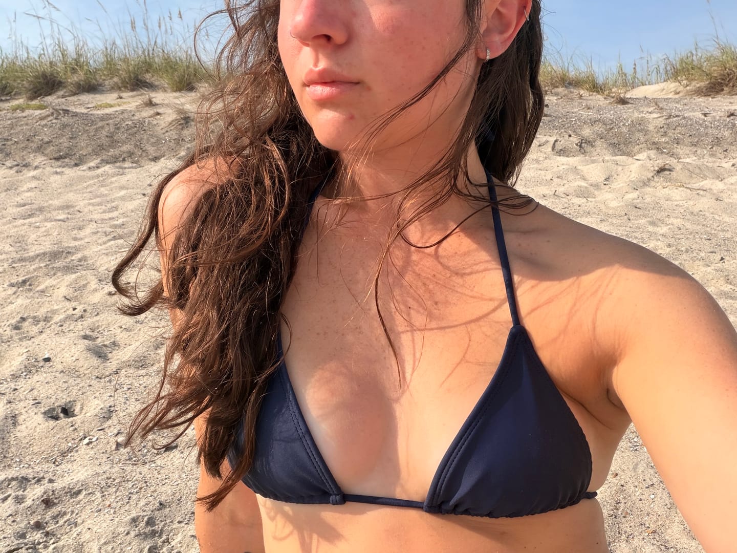Customer photo review of 001 Triangle Bikini Top - Navy Blue