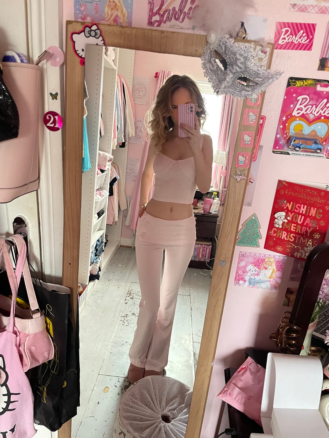 Customer photo review of Whimsy Doll Cotton Active Fold over Long Pants (White Polka)