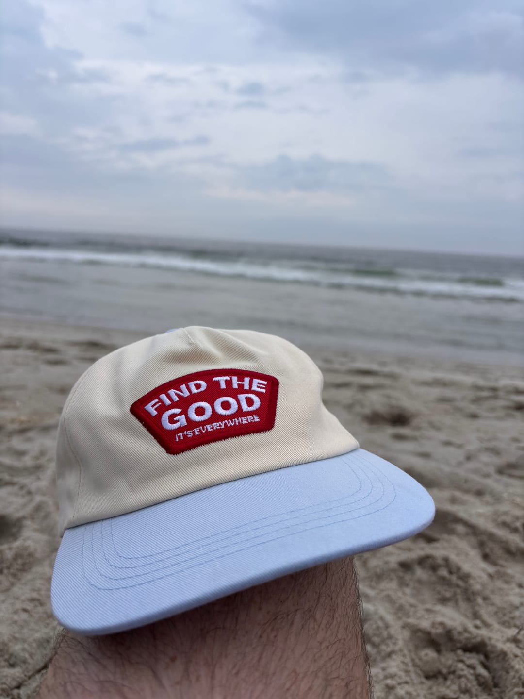 Customer photo review of Vintage 5 Panel Patch Hat - Blue/Red