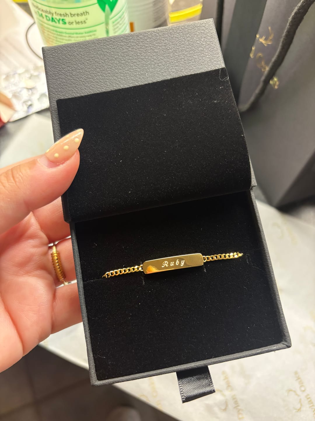 Customer photo review of The Engraved Bracelet Gold