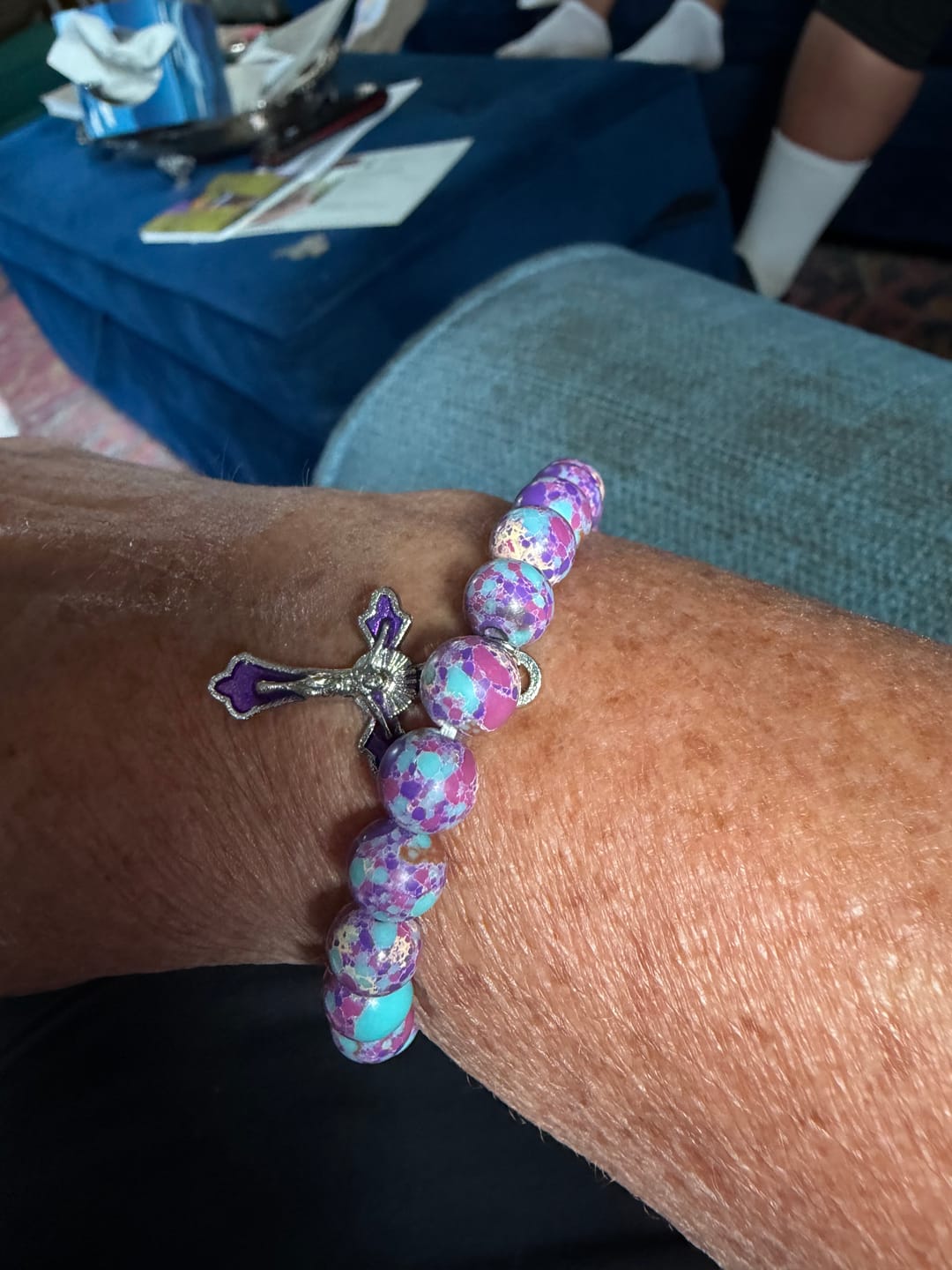 Customer photo review of Christianartworkshop Marbled Purple Agate Bracelet: Distinctive Faith in Earthy Texture