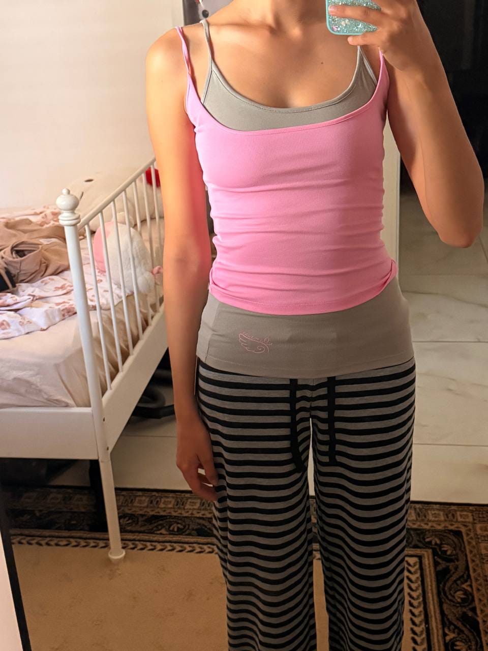 Customer photo review of IAMXIAA Layered Camisole & Striped Wide-Leg Pants Set