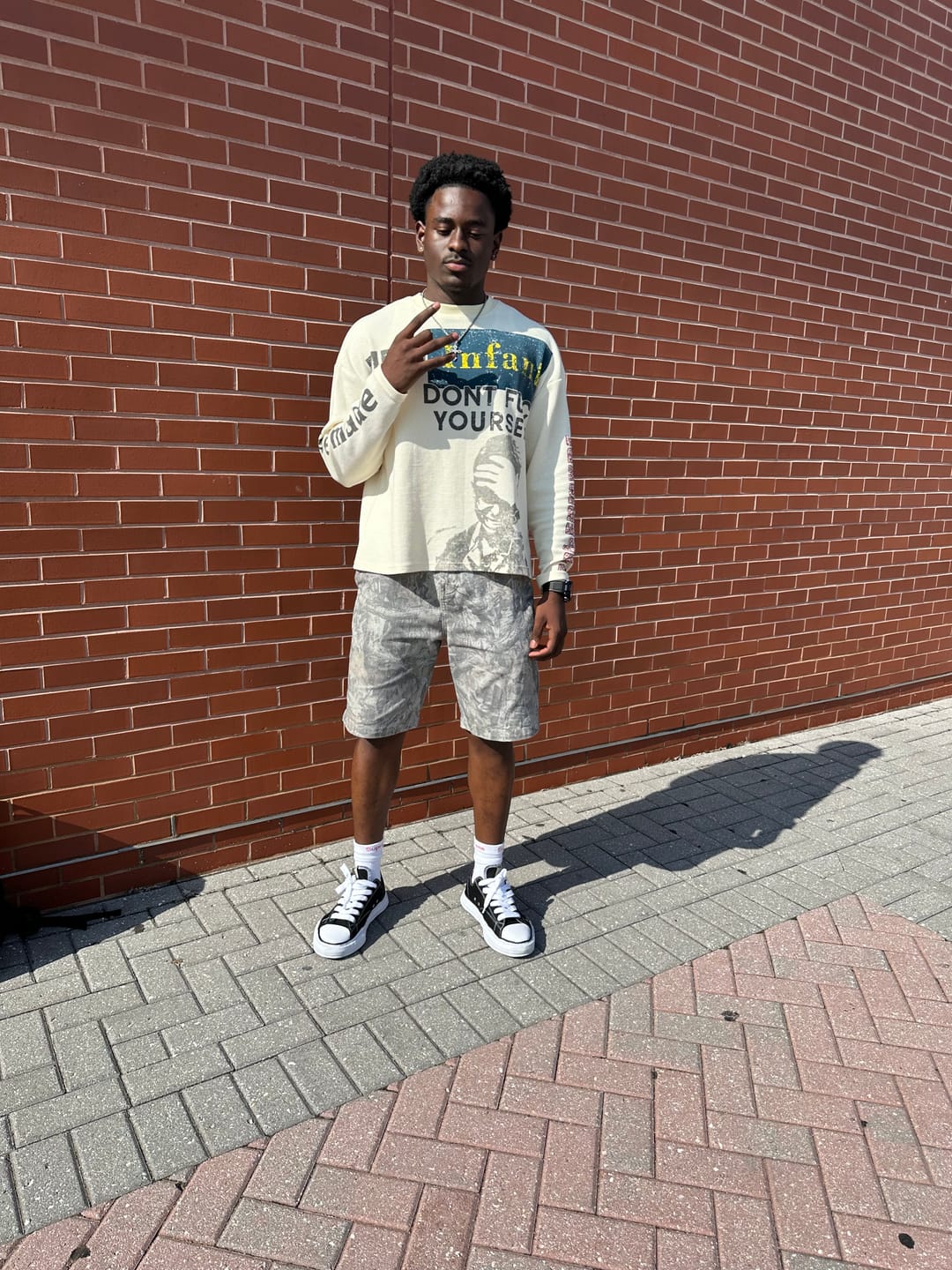 Customer photo review of Waffle Knit Graphic Print Crewneck Sweatshirt - 2496
