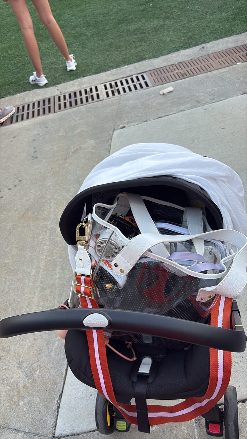 Customer photo review of Gameday Bag - White Leather / Clear PVC / Gold Hardware