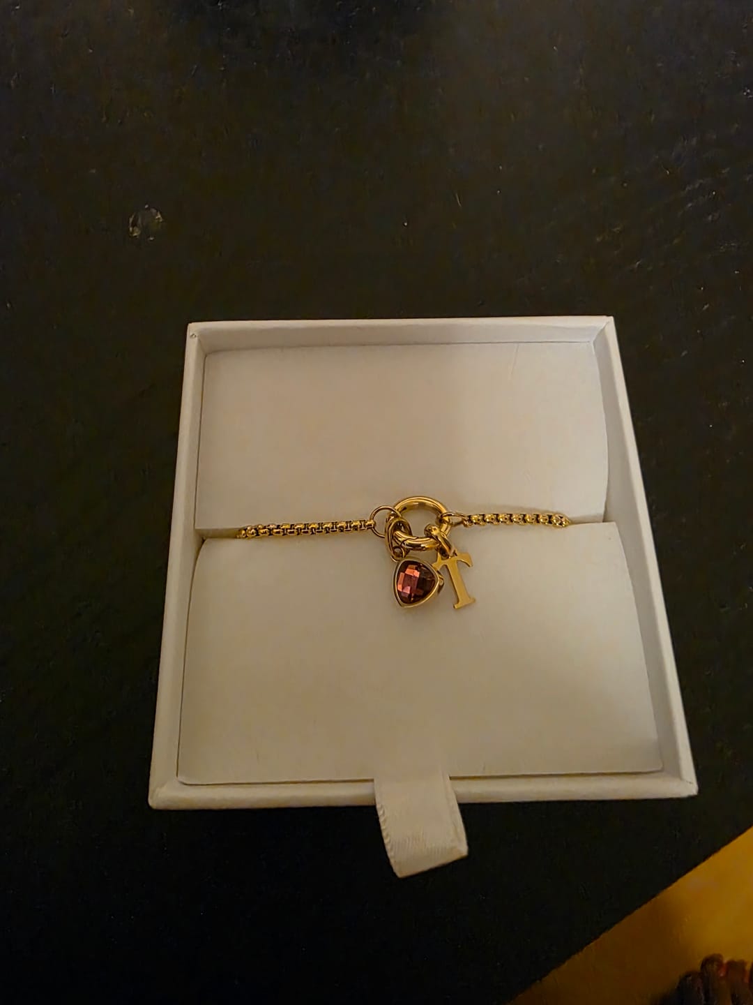 Customer photo review of Adjustable Letter & birthstone bracelet gold