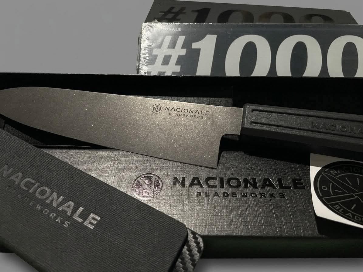 Customer photo review of 185mm Gyuto. Black Stonewashed AUS8. Black Recycled Plastic Skateboard Material Handle