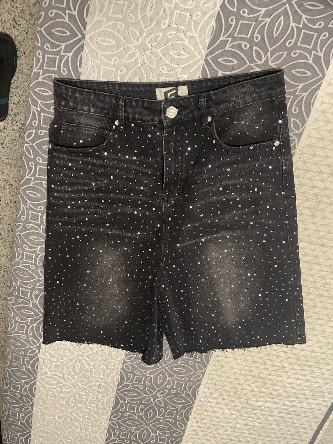 Customer photo review of Rhinestone Denim Jorts - Black