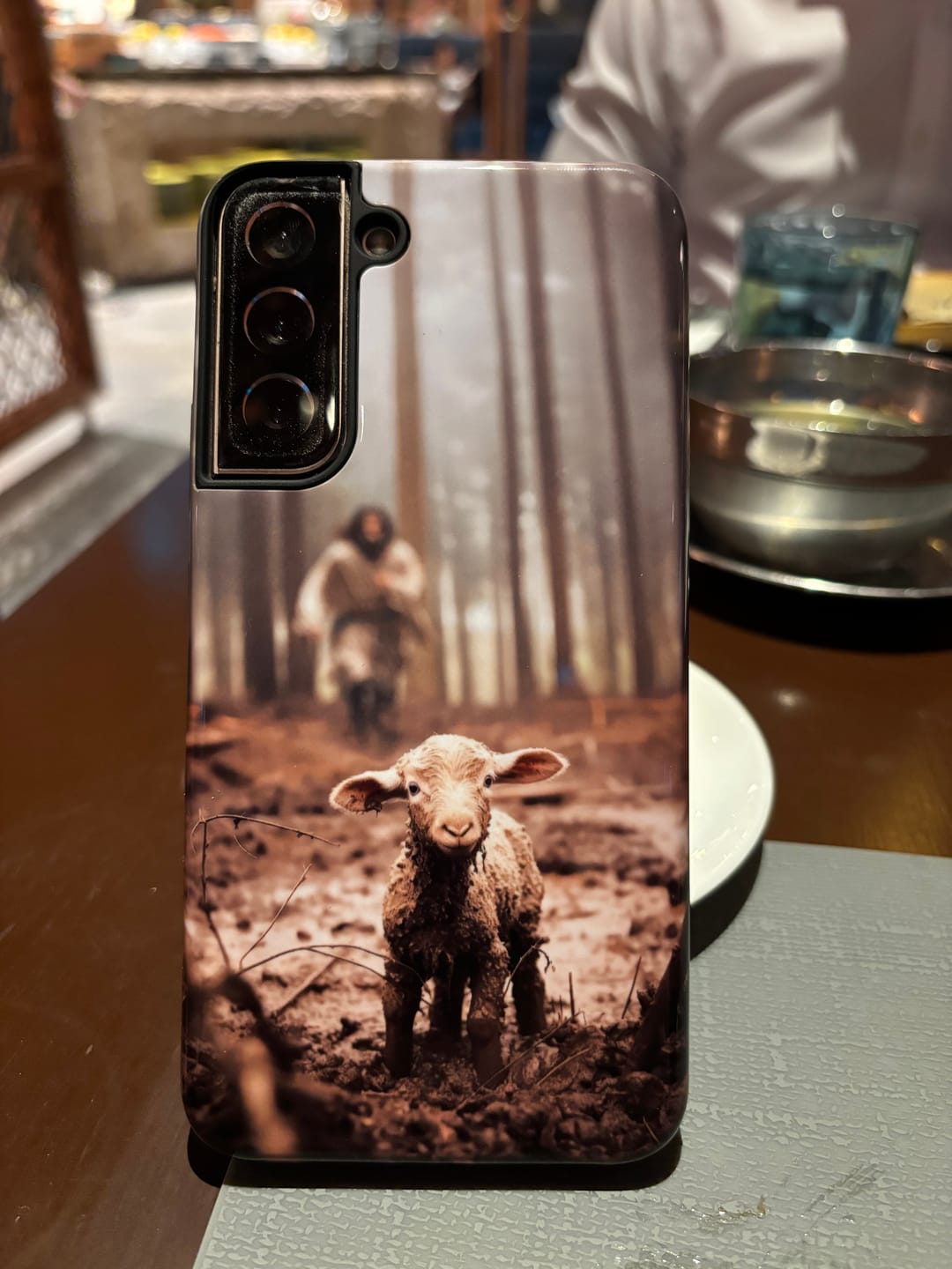Customer photo review of Jesus With The Sheep, Jesus Running After Lamb, Phone Case