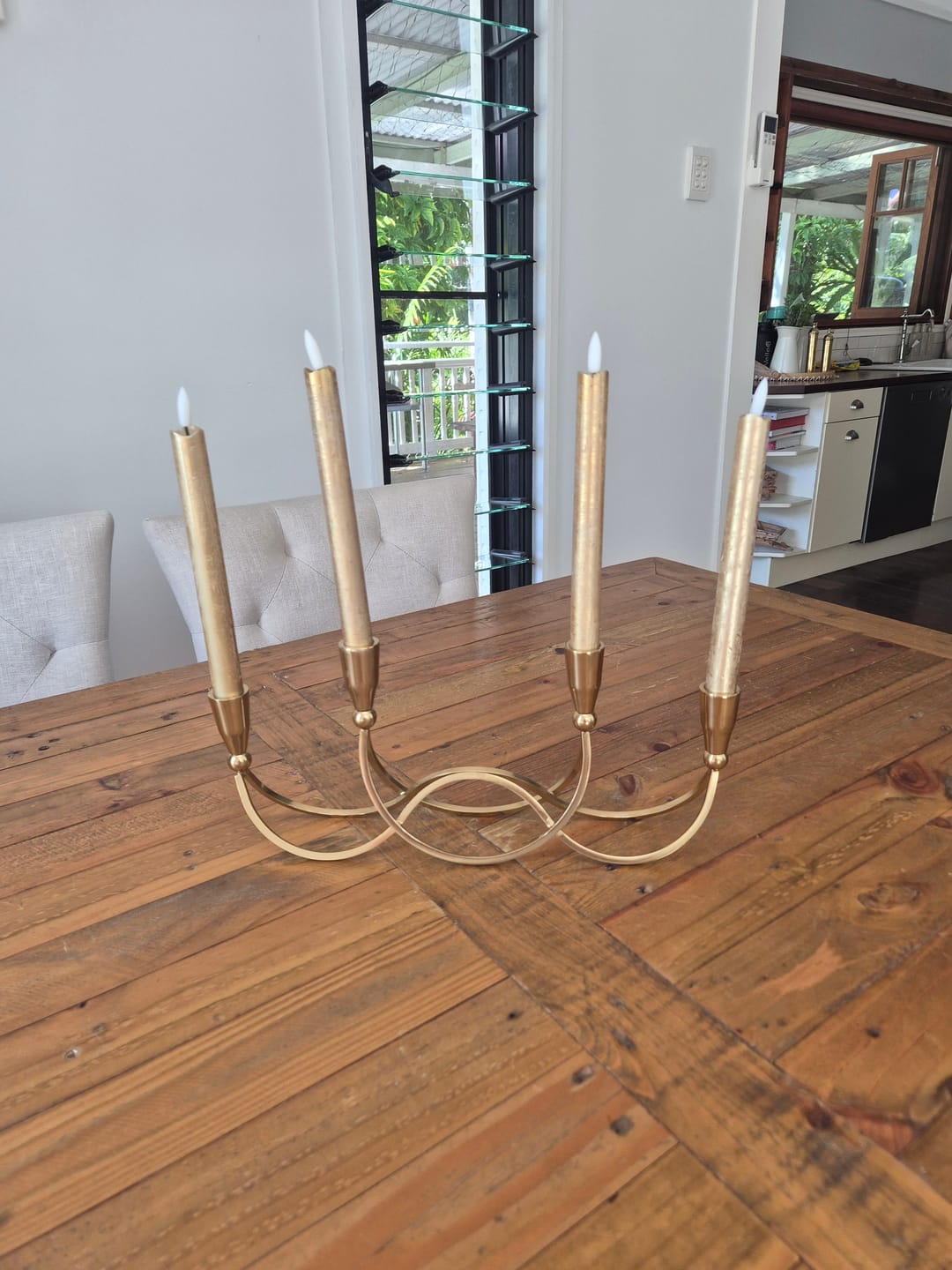 Customer photo review of 4-Candle Light Gold 41x15cm Metal Taper Candle Holder