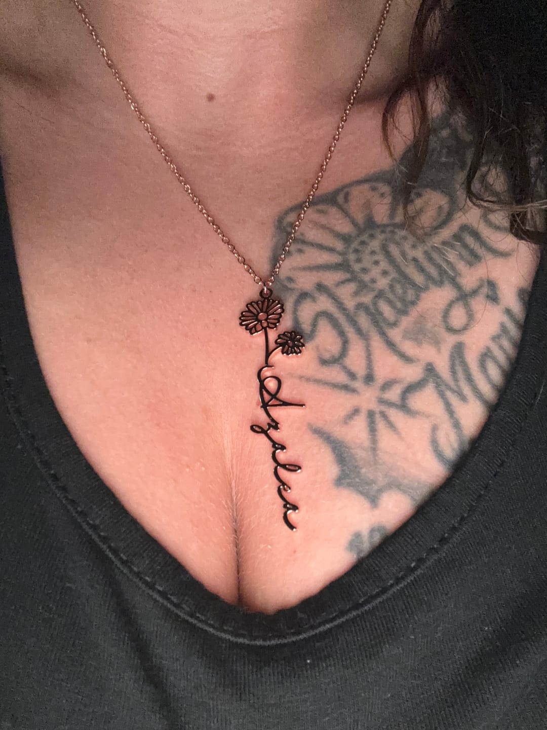 Customer photo review of Birth Flower Name Necklace