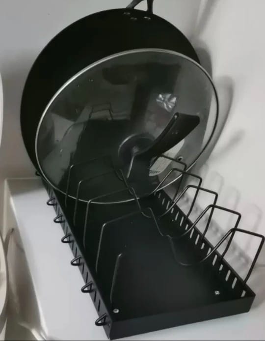 Customer photo review of Under-Cabinet Sliding Pots and Pans Organizer with 8 Adjustable Dividers